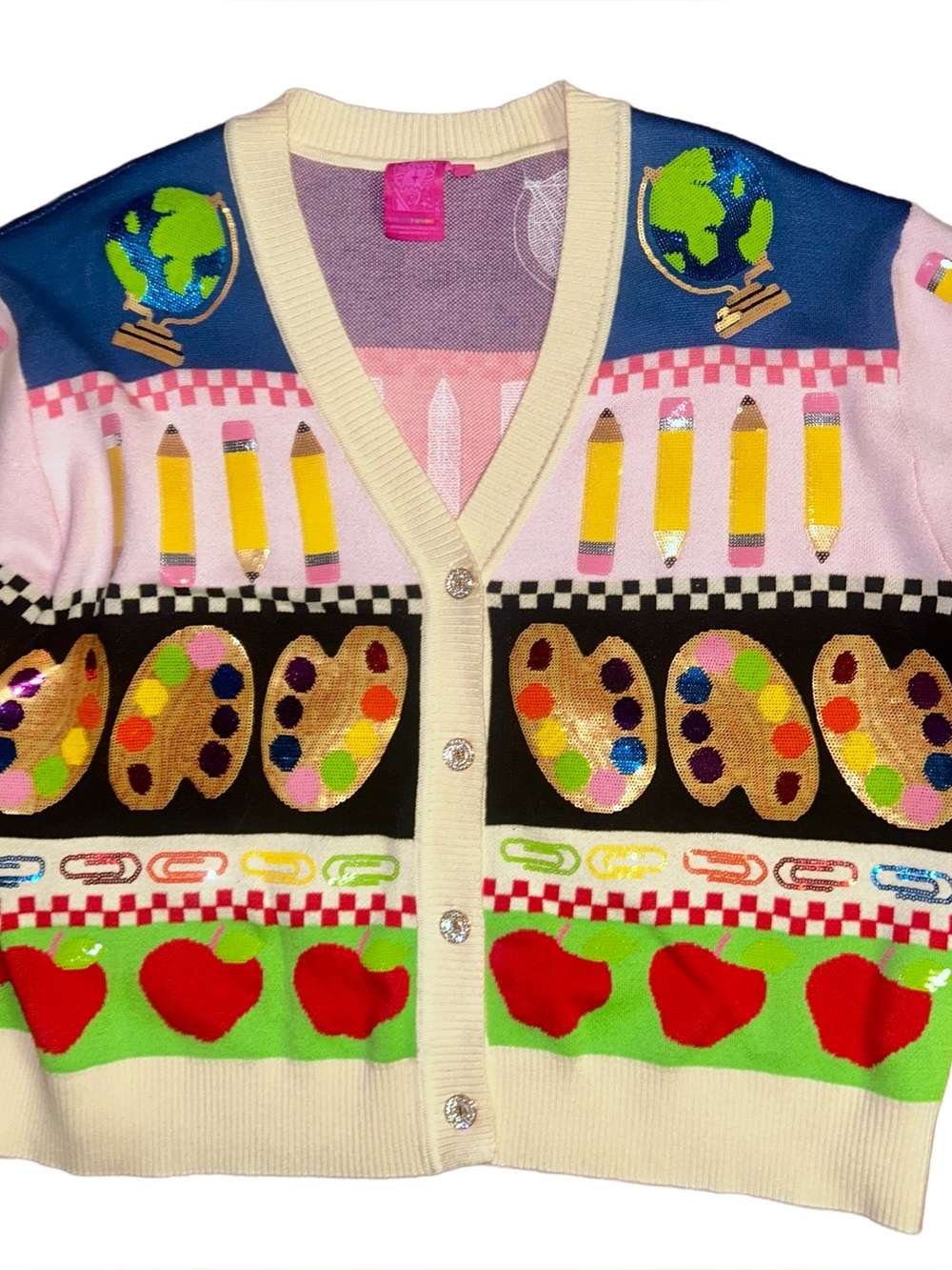 Queen of Sparkles ~ Medium ~ Teacher Icon ~ Multi-Colors ~ Sequins ~ Cardigan